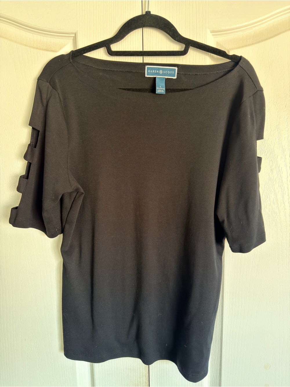 Karen Scott Black Short Sleeve Cutout Detail Top